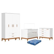 Dormitório Infantil Flip Guarda Roupa 4 Portas, Cômoda 1 Porta e Berço com Colchão Physical - Reller Móveis