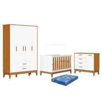 Dormitório Infantil Flip Guarda Roupa 4 Portas, Cômoda 1 Porta e Berço com Colchão Physical - Reller Móveis Dormitório Infantil Flip Guarda Roupa 4 Portas, Cômoda 1 Porta e Berço com Colchão Physical - Reller Móveis