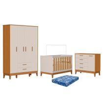 Dormitório Infantil Flip Guarda Roupa 4 Portas, Cômoda 1 Porta e Berço com Colchão Physical - Reller Móveis