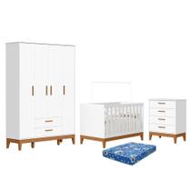 Dormitório Infantil Flip Guarda Roupa 4 Portas, Cômoda 4 Gavetas e Berço com Colchão Physical - Reller Móveis