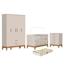 Dormitório Infantil Flip Guarda Roupa 4 Portas, Cômoda 4 Gavetas e Berço com Colchão Supreme - Reller Móveis