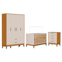 Dormitório Infantil Flip Guarda Roupa 4 Portas, Cômoda 4 Gavetas e Berço - Reller Móveis