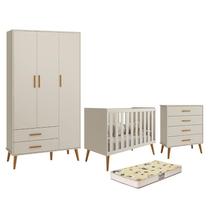 Dormitório Infantil Isis Guarda Roupa 3 Portas, Cômoda e Berço Areia com Colchão D18 - Reller Móveis