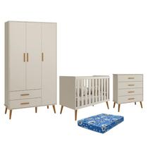 Dormitório Infantil Isis Guarda Roupa 3 Portas, Cômoda e Berço Areia com Colchão - Reller Móveis