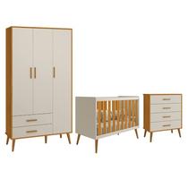 Dormitório Infantil Isis Guarda Roupa 3 Portas, Cômoda e Berço Areia/Savana - Reller Móveis