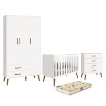 Dormitório Infantil Isis Guarda Roupa 3 Portas, Cômoda e Berço Branco com Colchão D18 - Reller Móveis