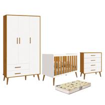 Dormitório Infantil Isis Guarda Roupa 3 Portas, Cômoda e Berço Branco/Savana com Colchão D18 - Reller Móveis Dormitório Infantil Isis Guarda Roupa 3 Portas, Cômoda e Berço Branco/Savana com Colchão D18 - Reller Móveis