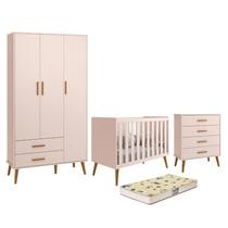 Dormitório Infantil Isis Guarda Roupa 3 Portas, Cômoda e Berço Rosa com Colchão D18 - Reller Móveis Dormitório Infantil Isis Guarda Roupa 3 Portas, Cômoda e Berço Rosa com Colchão D18 - Reller Móveis