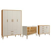 Dormitório Infantil Isis Guarda Roupa 4 Portas, Cômoda 1 Porta e Berço Areia/Savana - Reller Móveis