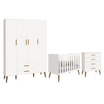 Dormitório Infantil Isis Guarda Roupa 4 Portas, Cômoda e Berço Branco - Reller Móveis