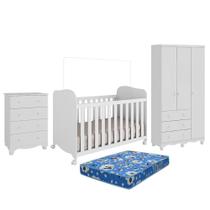 Dormitório Infantil Júnior 3 Portas, Cômoda e Berço Uli com Colchão Baby Physical - Móveis Peroba