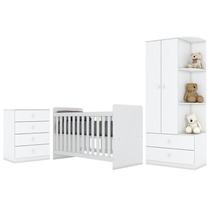 Dormitório Infantil Labirinto com Guarda Roupa, Cômoda e Berço Branco Brilho - Móveis Henn Dormitório Infantil Labirinto com Guarda Roupa, Cômoda e Berço Branco Brilho - Móveis Henn