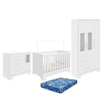Dormitório Infantil Popy Retrô Plus Janelas Guarda Roupa, Cômoda e Berço com Colchão Baby Physical - Móveis Peroba