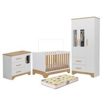 Dormitório Infantil Popy Retrô Plus Janelas Guarda Roupa, Cômoda e Berço com Colchão Supreme - Móveis Peroba