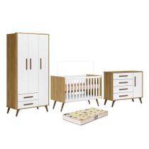 Dormitório Infantil Q Encanto Retrô Guarda Roupa, Cômoda e Berço com Colchão Supreme - Qmovi