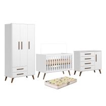 Dormitório Infantil Q Encanto Retrô Guarda Roupa, Cômoda e Berço com Colchão Supreme - Qmovi