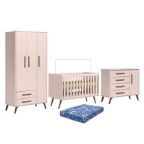Dormitório Infantil Q Encanto Retrô Guarda Roupa, Cômoda e Berço Rosa com Colchão Physical - Qmovi