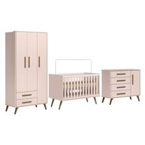 Dormitório Infantil Q Encanto Retrô Guarda Roupa, Cômoda e Berço Rosa - Qmovi