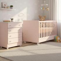 Dormitório Infantil Quarto Com Berço E Cômoda Mary Rosa Acetinado Dormitório Infantil Quarto Com Berço E Cômoda Mary Rosa Acetinado