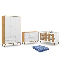 Dormitório Infantil Retrô Gold 3 Portas, Cômoda e Berço com Colchão - Matic Móveis