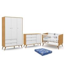 Dormitório Infantil Retrô Gold 3 Portas, Cômoda e Berço com Colchão - Matic Móveis