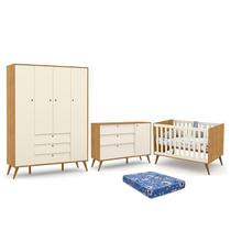 Dormitório Infantil Retrô Gold 4 Portas, Cômoda e Berço com Colchão - Matic Móveis
