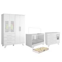 Dormitório Infantil Retrô Janelas Guarda Roupa, Cômoda e Berço com Colchão Supreme - Móveis Peroba