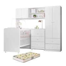 Dormitório Infantil Sophia Conjugado, Cômoda e Berço Branco com Colchão Supreme - Peternella Móveis