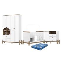 Dormitório Infantil Ternura Guarda Roupa, Cômoda e Berço com Colchão Physical - Móveis Henn