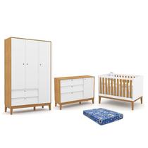 Dormitório Infantil Unique 3 Portas, Cômoda com Porta e Berço com Colchão - Matic Móveis