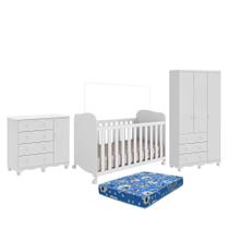 Dormitório Júnior 3 Portas, Cômoda 1 Porta e Berço Uli com Colchão Baby Physical - Móveis Peroba Dormitório Júnior 3 Portas, Cômoda 1 Porta e Berço Uli com Colchão Baby Physical - Móveis Peroba