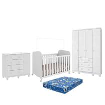 Dormitório Júnior Guarda Roupa 4 Portas, Cômoda 1 Porta e Berço Uli com Colchão Baby Physical - Móveis Peroba