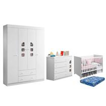 Dormitório Lívia Guarda Roupa, Cômoda e Berço Mel Branco com Colchão Physical - Phoenix Baby
