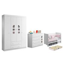 Dormitório Lívia Guarda Roupa, Cômoda e Berço Mel Branco com Colchão Supreme - Phoenix Baby Dormitório Lívia Guarda Roupa, Cômoda e Berço Mel Branco com Colchão Supreme - Phoenix Baby
