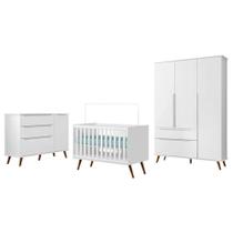 Dormitório Melinda Guarda Roupa, Cômoda com Porta e Berço Retrô - Phoenix Baby