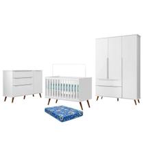 Dormitório Melinda Guarda Roupa, Cômoda e Berço Retrô com Colchão Physical - Phoenix Baby