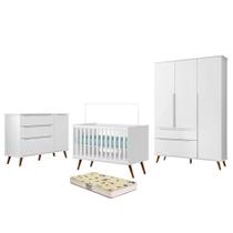 Dormitório Melinda Guarda Roupa, Cômoda e Berço Retrô com Colchão Supreme - Phoenix Baby Dormitório Melinda Guarda Roupa, Cômoda e Berço Retrô com Colchão Supreme - Phoenix Baby