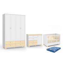 Dormitório Rope Guarda Roupa 4 Portas, Cômoda 1 Porta e Berço com Colchão Baby Physical - Matic Móveis