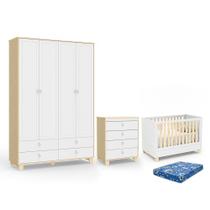 Dormitório Rope Guarda Roupa 4 Portas, Cômoda e Berço com Colchão Baby Physical - Matic Móveis