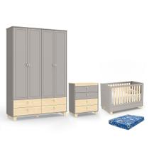Dormitório Rope Guarda Roupa 4 Portas, Cômoda e Berço com Colchão Baby Physical - Matic Móveis