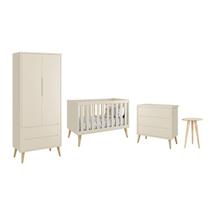 Dormitório Theo 2 Portas e Mesa de Canto Areia Fosco com Pés Madeira Natural - Reller Móveis