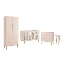 Dormitório Theo 2 Portas e Mesa de Canto Rosa com Pés Madeira Natural - Reller Móveis Dormitório Theo 2 Portas e Mesa de Canto Rosa com Pés Madeira Natural - Reller Móveis