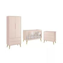 Dormitório Theo 2 Portas Rosa com Pés Madeira Natural - Reller Móveis Dormitório Theo 2 Portas Rosa com Pés Madeira Natural - Reller Móveis