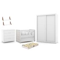 Dormitório Tutto 2 Portas, Cômoda, Berço com Capitonê, Colchão Supreme e Prateleiras - Matic Móveis
