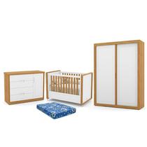 Dormitório Tutto New 2 Portas, Cômoda 1 Porta, Berço Branco Soft/Freijó com Colchão - Matic Móveis