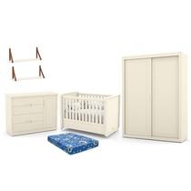 Dormitório Tutto New 2 Portas, Cômoda 1 Porta, Berço com Colchão e Prateleiras - Matic Móveis Dormitório Tutto New 2 Portas, Cômoda 1 Porta, Berço com Colchão e Prateleiras - Matic Móveis