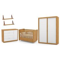 Dormitório Tutto New 2 Portas, Cômoda 1 Porta, Berço Freijó/Branco Soft e Prateleiras - Matic Móveis