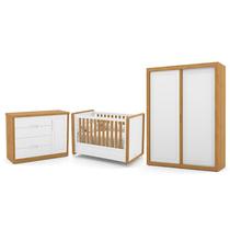 Dormitório Tutto New 2 Portas, Cômoda 1 Porta e Berço Branco Soft/Freijó - Matic Móveis