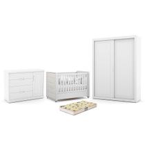 Dormitório Tutto New 2 Portas, Cômoda 1 Porta e Berço com Capitonê e Colchão Supreme - Matic Móveis