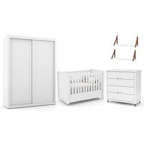 Dormitório Tutto New 2 Portas, Cômoda, Berço Branco Soft e Prateleiras - Matic Móveis Dormitório Tutto New 2 Portas, Cômoda, Berço Branco Soft e Prateleiras - Matic Móveis